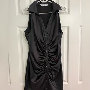 Zara satin rouched button up mini dress